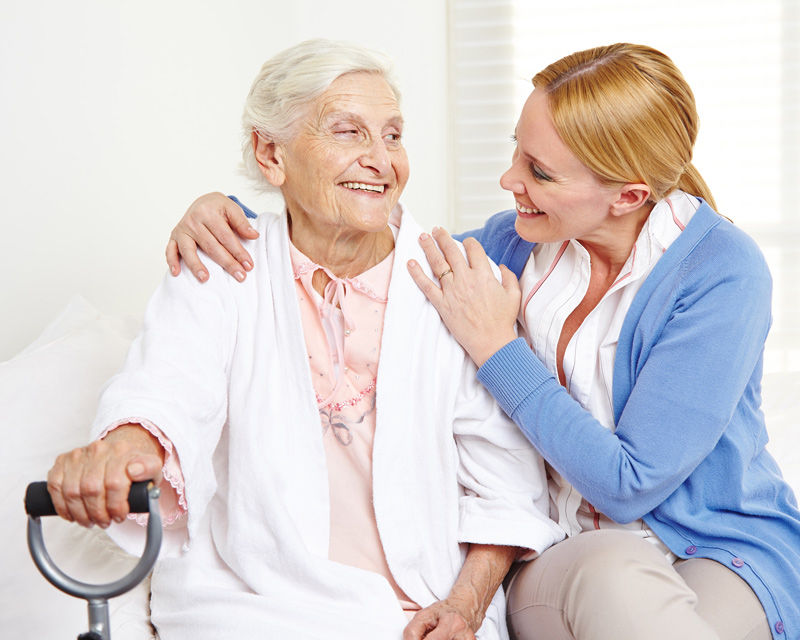 Senior receiving assisted living care at seniors community in Northern Alberta